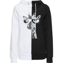 Bluzy rozpinane damskie: Bluza dresowa bonprix biało-czarny