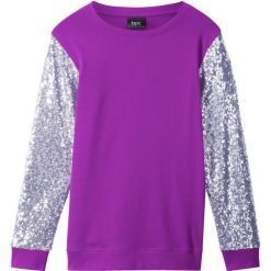 Shirt z cekinami bonprix fiołkowo-srebrny. Fioletowe bluzki dziewczęce bonprix, bez wzorów, bez kołnierzyka, z długim rękawem, długie, bez kaptura. Za 32,99 zł.