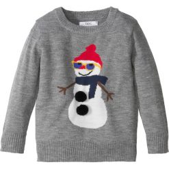 Bożonarodzeniowy sweter dzianinowy bonprix szary melanż. Szare swetry chłopięce marki bonprix, m, melanż, z dzianiny, z okrągłym kołnierzem. Za 37,99 zł.