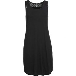 Sukienka shirtowa z koronką bonprix czarny. Czarne sukienki damskie bonprix, w koronkowe wzory, z koronki, bez kołnierzyka, bez rękawów. Za 49,99 zł.