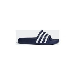 Klapki adidas Klapki adilette Aqua. Niebieskie klapki damskie Adidas, bez wzorów, bez obcasa. Za 79,95 zł.