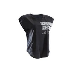 Koszulka fitness krótki rękaw 120 damska. Czarne bluzki sportowe damskie marki DOMYOS, z elastanu. W wyprzedaży za 24,99 zł.