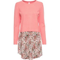 Sweter z wstawką w optyce spódnicy bonprix jasnoróżowy. Różowe sukienki damskie bonprix, bez wzorów, z materiału, bez rękawów, bez kaptura. Za 89,99 zł.