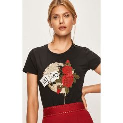 Liu Jo - T-shirt. Czarne bluzki damskie Liu Jo, s, z aplikacjami, z elastanu, z okrągłym kołnierzem. Za 319,90 zł.