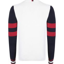 Sweter w kolorze biało-granatowo-czerwonym. Białe swetry męskie Giorgio di Mare, s, bez wzorów, z bawełny, z okrągłym kołnierzem, bez kaptura. W wyprzedaży za 139,95 zł.