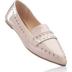 Buty wsuwane bonprix cielisty. Brązowe baleriny damskie marki bonprix, bez wzorów, ze skóry, bez obcasa. Za 54,99 zł.