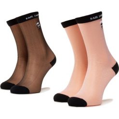 Zestaw 2 par wysokich skarpet damskich KARL LAGERFELD - 201W6003 Black/Light Pink 956. Różowe skarpetki damskie KARL LAGERFELD, bez wzorów, z poliesteru. Za 239,00 zł.
