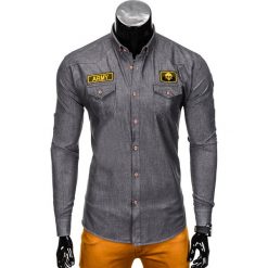 KOSZULA MĘSKA Z DŁUGIM RĘKAWEM K361 - GRAFITOWA. Szare koszule męskie na spinki Ombre Clothing, m, z aplikacjami, z kontrastowym kołnierzykiem, z długim rękawem. Za 59,00 zł.