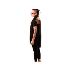 T-shirt z kopertowymi plecami i siatką Czarny. Czarne t-shirty damskie Sthorm, uniwersalny, bez wzorów, z wiskozy, z asymetrycznym kołnierzem. Za 199,00 zł.