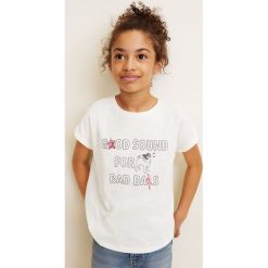 Mango Kids - Top dziecięcy Rock 110-164 cm. Szare bluzki dziewczęce Mango Kids, z nadrukiem, z bawełny, z okrągłym kołnierzem, z krótkim rękawem, krótkie, bez kaptura. Za 49,90 zł.