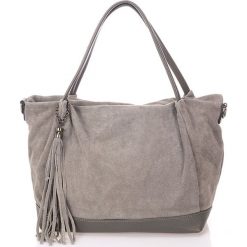 Shopper bag damskie: Skórzany shopper bag w kolorze szarym – 50 x 35 x 15 cm