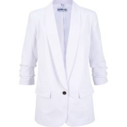 Długi żakiet z kolekcji Maite Kelly bonprix biały. Białe żakiety damskie bonprix, bez wzorów. Za 129,99 zł.