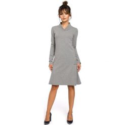 Sukienka z klinami i wstawkami ze ściągacza - szara. Szare sukienki damskie BE, s, bez wzorów, z elastanu, eleganckie, bez kołnierzyka, bez rękawów. Za 179,00 zł.