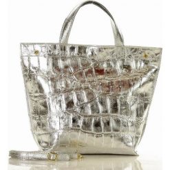 MARCO MAZZINI Modny shopper bag ze zwięrzęcym printem srebrny. Szare torby damskie na zakupy MAZZINI, w paski, ze skóry, eleganckie, bez dodatków. Za 289,00 zł.
