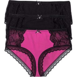 Figi panty z koronką (3 pary) bonprix czarno-fuksja. Czarne panty damskie bonprix, w koronkowe wzory. Za 41,97 zł.