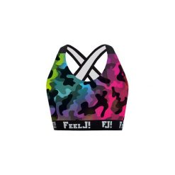 SPORTS BRA CAMO RAINBOW. Zielone topy damskie Feelj!, s, bez wzorów, z dzianiny, z podwójnym kołnierzykiem. Za 139,00 zł.