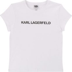 Karl Lagerfeld - T-shirt dziecięcy 114-150 cm. Żółte bluzki dziewczęce KARL LAGERFELD, z nadrukiem, z bawełny, z okrągłym kołnierzem, z krótkim rękawem, krótkie, bez kaptura. Za 149,90 zł.