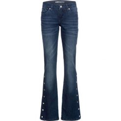 Dżinsy dzwony z napami bonprix ciemny denim. Niebieskie jeansy damskie bonprix, z jeansu. Za 134,99 zł.