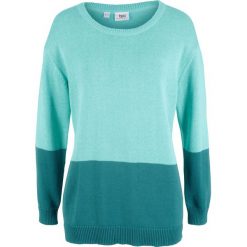 Sweter z okrągłym dekoltem "color-blocking" bonprix morski pastelowy - matowy kobaltowy. Niebieskie swetry damskie bonprix, bez wzorów, bez rękawów, bez kaptura. Za 54,99 zł.