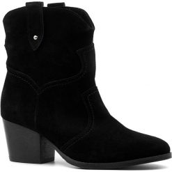 Czarne welurowe botki w stylu country na niskim obcasie 36A. Czarne botki damskie Neścior, z weluru, eleganckie, na wysokim obcasie, bez zapięcia. W wyprzedaży za 229,00 zł.