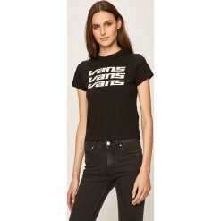 Vans - T-shirt. Czarne bluzki damskie Vans, s, z nadrukiem, z bawełny, z okrągłym kołnierzem. W wyprzedaży za 89,90 zł.