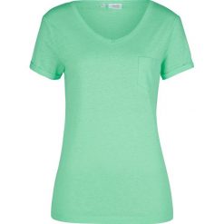 Shirt z dekoltem w serek z kieszenią na wys. biustu bonprix kremowy miętowy. Zielone koszulki damskie bonprix, bez wzorów, z dekoltem w serek. Za 27,99 zł.