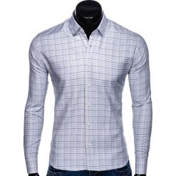 KOSZULA MĘSKA W KRATĘ Z DŁUGIM RĘKAWEM K433 - SZARA. Szare koszule męskie Ombre Clothing, s, bez wzorów, z bawełny, bez kołnierzyka, z długim rękawem. Za 29,00 zł.