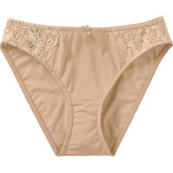 Figi bonprix cielisty. Brązowe majtki damskie bonprix, w koronkowe wzory, z koronki. Za 29,99 zł.