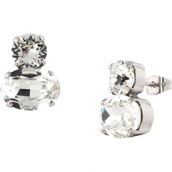 Kolczyki-wkrętki z kryształkami Swarovski. Szare kolczyki damskie marki Destellos, z kryształem, metalowe. W wyprzedaży za 77,95 zł.