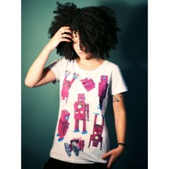 Koszulka ROBOT MAGENTA/FUKSJA DAMSKI Tshirt. Różowe koszulki damskie Pakamera, bez wzorów, bez kołnierzyka. Za 77,00 zł.