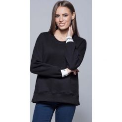 Bluzy damskie: Czarna Nierozpinana Bluza Dresowa z Ozdobną Gumką na Rękawach