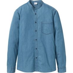 Koszula dżinsowa ze stójką Slim Fit bonprix niebieski. Niebieskie koszule męskie bonprix, m, bez wzorów, ze stójką, bez rękawów. Za 59,99 zł.