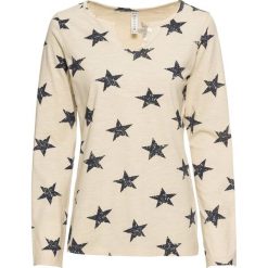 Shirt z długim rękawem w gwiazdy bonprix beżowo-niebieski z nadrukiem. Brązowe koszulki damskie bonprix, z nadrukiem, bez kołnierzyka, z długim rękawem. Za 44,99 zł.