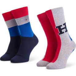 Zestaw 2 par wysokich skarpet unisex TOMMY HILFIGER - 392027001 White/Blue/Red 039. Szare skarpetki damskie TOMMY HILFIGER, bez wzorów, z elastanu. Za 54,99 zł.
