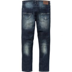 Dżinsy ze stretchem Slim Fit Straight bonprix ciemnoniebieski "stone". Niebieskie jeansy męskie bonprix, m, z aplikacjami, sportowe. Za 109,99 zł.