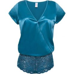 Body Premium z satynowym połyskiem bonprix niebieskozielony. Niebieskie body damskie bonprix, w koronkowe wzory, z satyny. Za 59,99 zł.