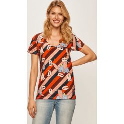 Femi Stories - T-shirt Sino. Niebieskie bluzki damskie Femi Stories, s, bez wzorów, z bawełny, z okrągłym kołnierzem. W wyprzedaży za 119,90 zł.