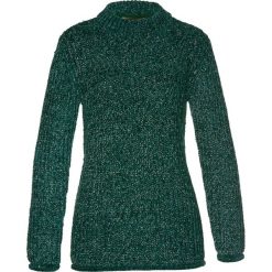 Swetry klasyczne damskie: Sweter z szenili bonprix ciemnozielono-srebrny kolor