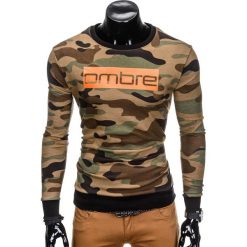 BLUZA MĘSKA BEZ KAPTURA Z NADRUKIEM B798 - ZIELONY/MORO. Zielone bluzy męskie rozpinane marki Ombre Clothing, m, moro, bez kaptura. Za 79,00 zł.
