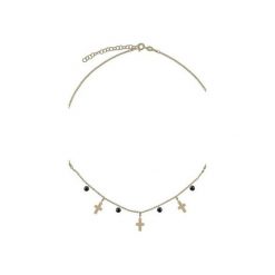 Srebrny pozłacany naszyjnik choker z krzyżykami i czarnymi cyrkoniami. Żółte naszyjniki damskie marki Atdiament, z cyrkonią, srebrne. Za 109,00 zł.