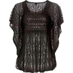Shirt tunikowy z koronki bonprix czarny. Czarne koszulki damskie bonprix, w koronkowe wzory, z koronki, bez kołnierzyka, bez rękawów. Za 74,99 zł.