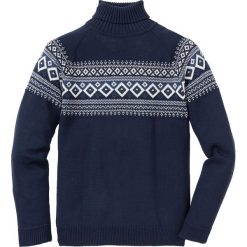 Sweter z golfem bonprix ciemnoniebieski. Niebieskie swetry męskie bonprix, s, z aplikacjami. Za 109,99 zł.