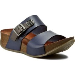Klapki DR. BRINKMANN - 700959 Blau 5. Niebieskie klapki damskie Dr. Brinkmann, bez wzorów, ze skóry, bez obcasa, na obcasie. Za 199,00 zł.