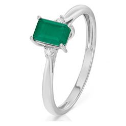 Piękny Złoty Pierścionek - złoto 585, Diament 0,02ct,szmaragd. Żółte pierścionki damskie W.KRUK, z diamentem, złote. Za 2490,00 zł.