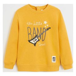 Mango Kids - Bluza dziecięca Little 80-104 cm. Żółte bluzy chłopięce Mango Kids, z nadrukiem, z bawełny, bez rękawów, bez kaptura. W wyprzedaży za 47,90 zł.
