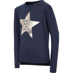 Bluza dla małych dziewczynek JBLD111 - ciemny granatowy. Niebieskie bluzy dziewczęce 4F JUNIOR, na lato, z nadrukiem, z bawełny. Za 19,99 zł.