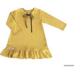 BUGZY Musztardowa sukienka z czarną kokardką. Czarne sukienki dziewczęce Pakamera, eleganckie, z długim rękawem, długie. Za 84,00 zł.
