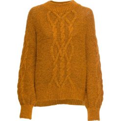 Sweter bonprix żółty musztardowy. Żółte swetry klasyczne damskie bonprix, z dzianiny. Za 129,99 zł.