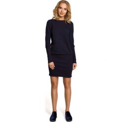 Granatowa Dzianinowa Zbluzowana Sukienka z Długim Rękawem. Szare sukienki dresowe marki bonprix, melanż, z kapturem, z długim rękawem, maxi. Za 125,90 zł.