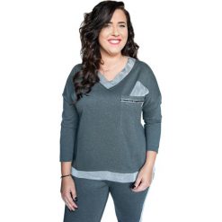 Elegancka szara kimonowa bluzka OVERSIZE PLUS SIZE JESIEŃ ZIMA. Szare bluzki damskie Moda Size Plus Iwanek, s, bez wzorów, z bawełny, eleganckie, z kontrastowym kołnierzykiem, plus size, bez rękawów. Za 116,00 zł.